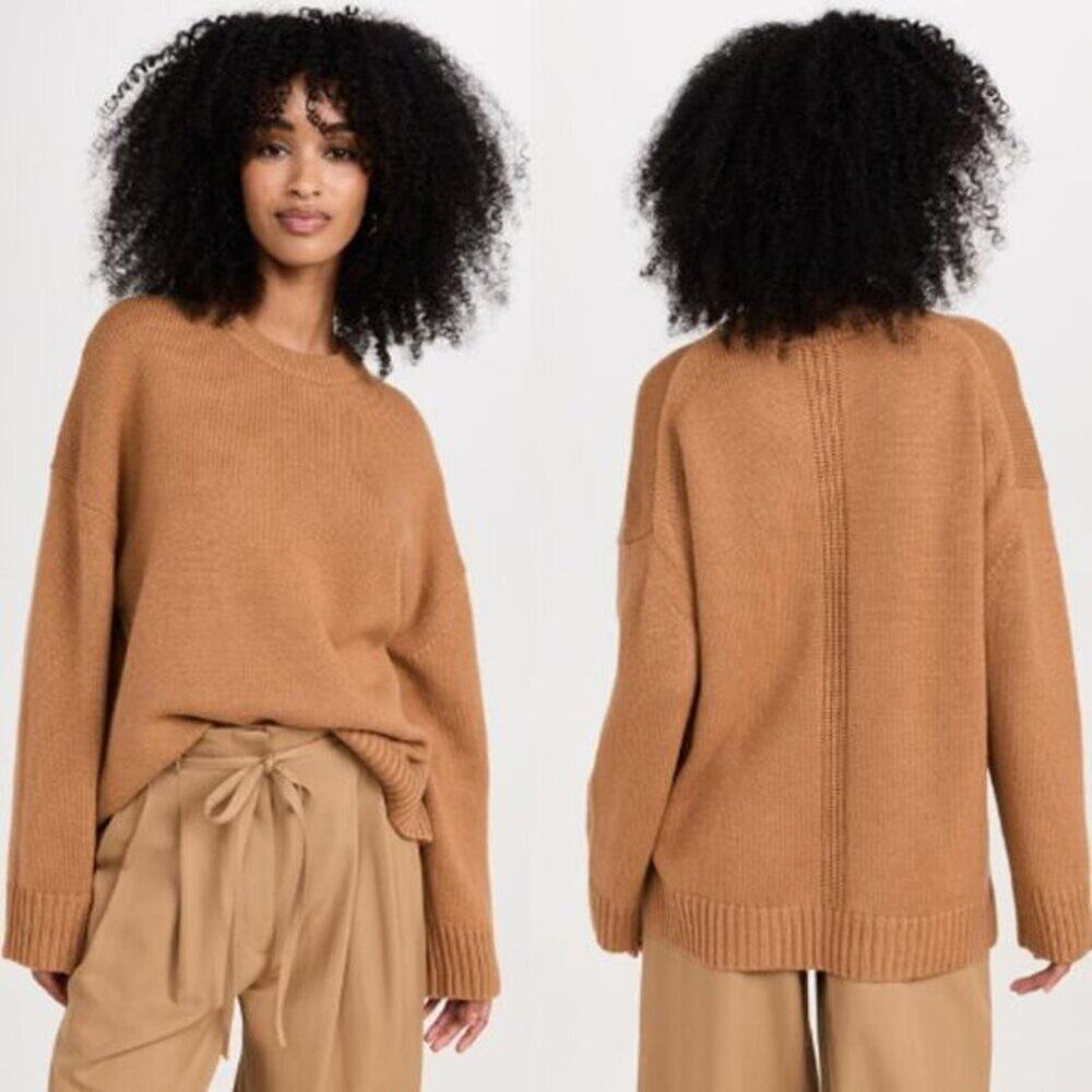 NEW A.L.C. Crew Neck Wool Blend Ribbed Hem Knitted Ayden Sweater Brown